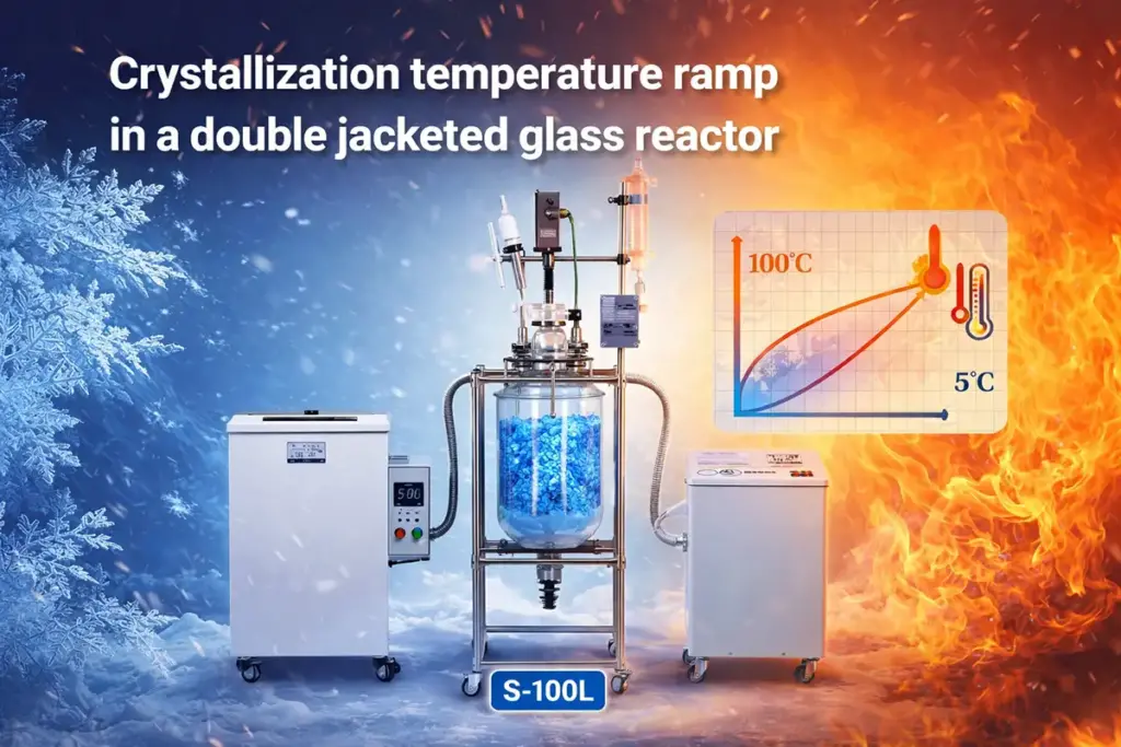 Crystallization temperature ramp in a double jacketed glass reactor