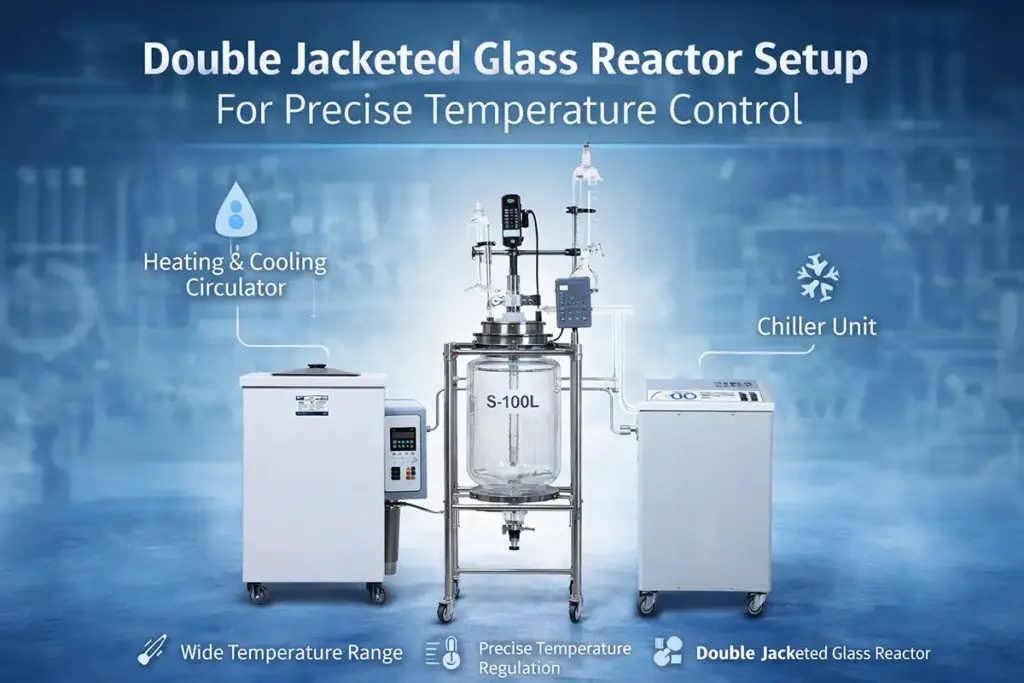 Double jacketed glass reactor setup for precise temperature control