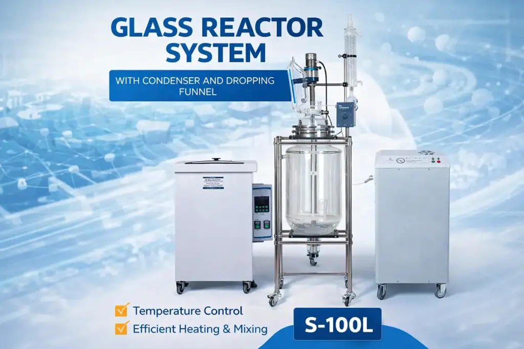 glass reactor system with condenser and dropping funnel