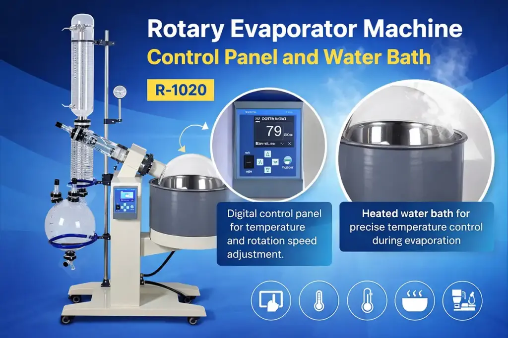 rotary evaporator machine control panel and water bath