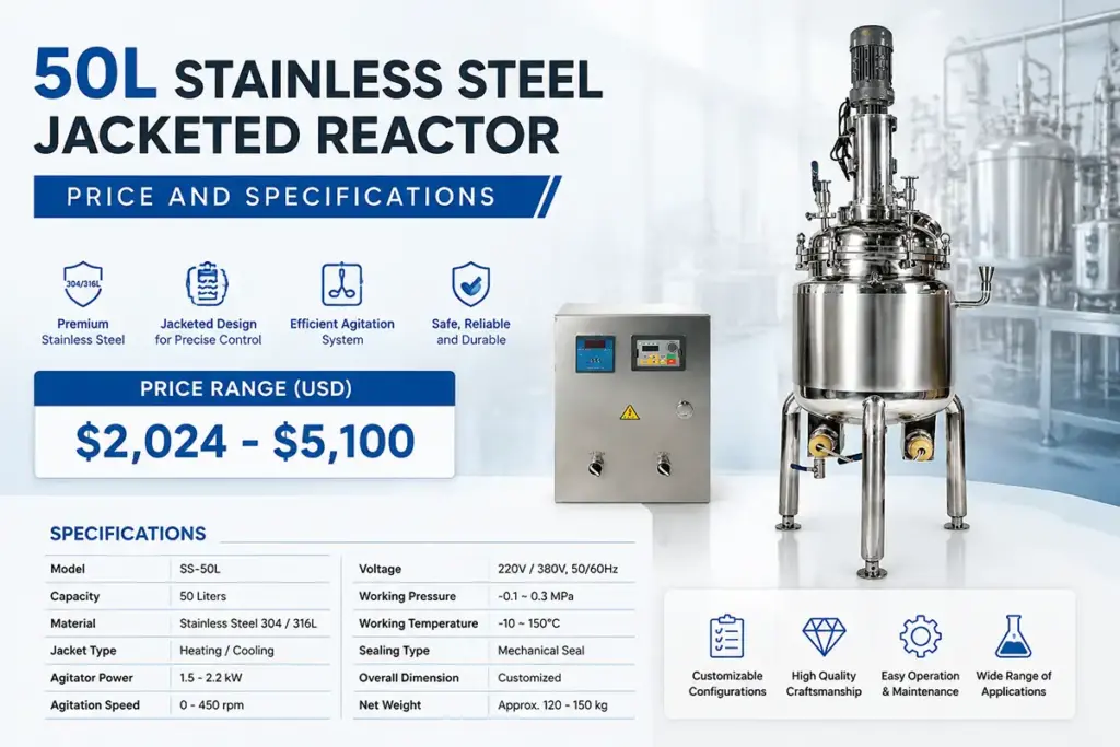 50L stainless steel jacketed reactor price and specifications 50L stainless steel jacketed reactor price and specifications