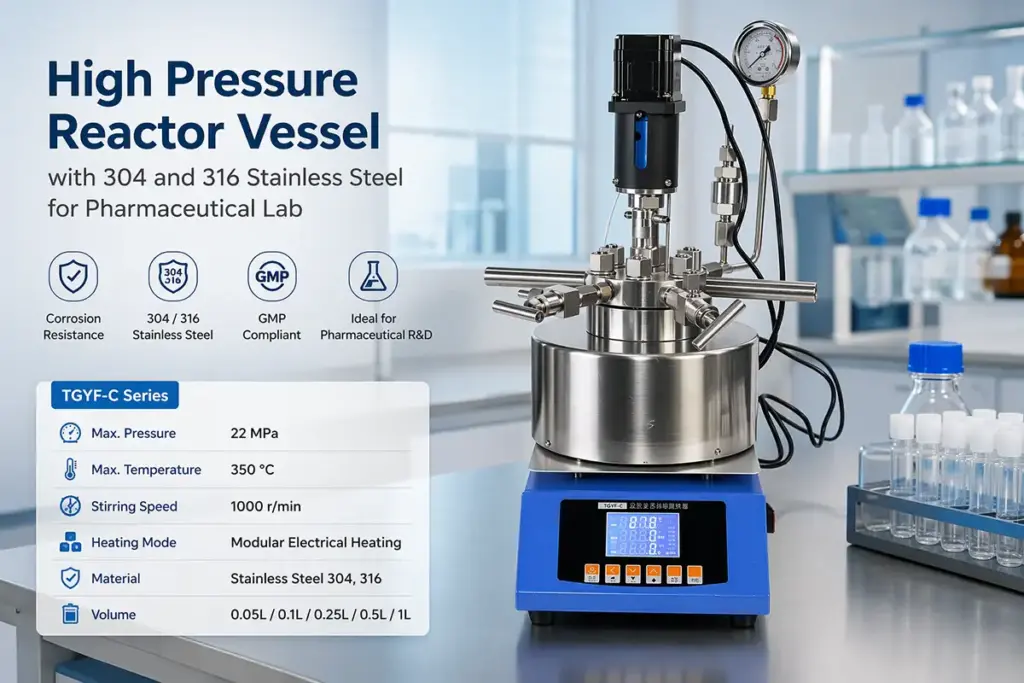 high pressure reactor vessel with 304 and 316 stainless steel for pharmaceutical lab