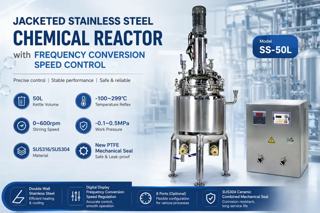 Variable speed jacketed stainless steel reactor jacketed stainless steel chemical reactor with frequency conversion speed control