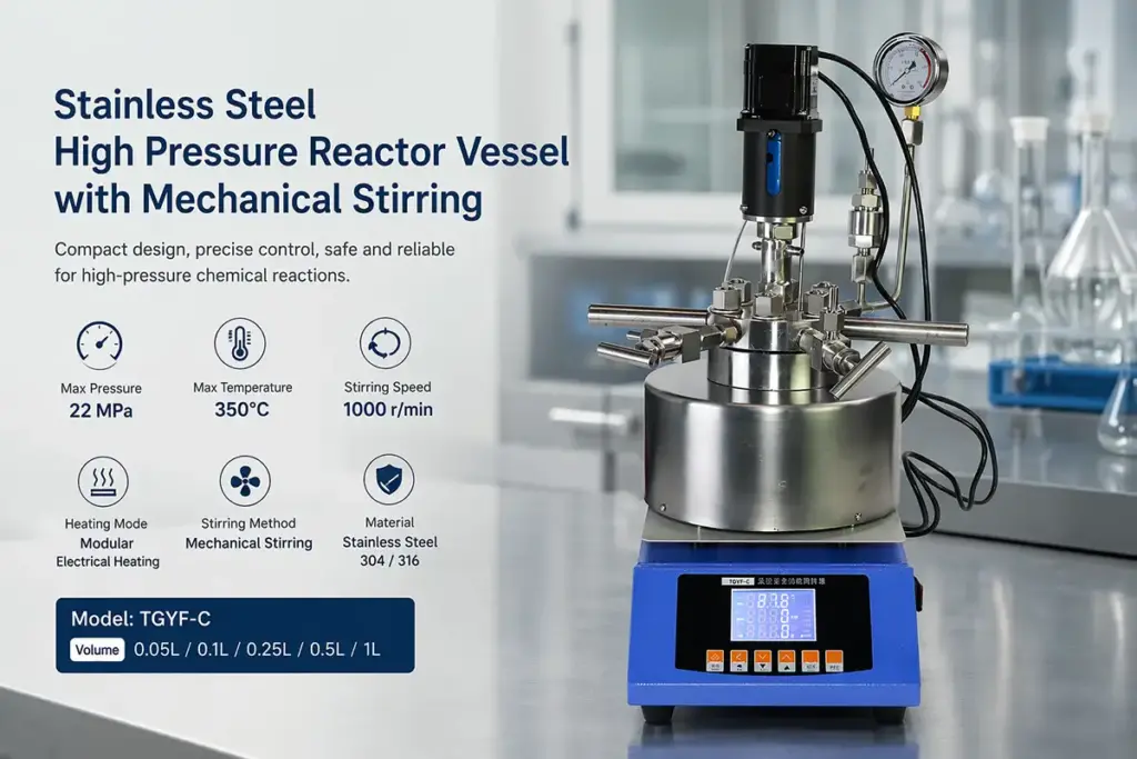 Stainless steel high pressure reactor vessel stainless steel high pressure reactor vessel with mechanical stirring