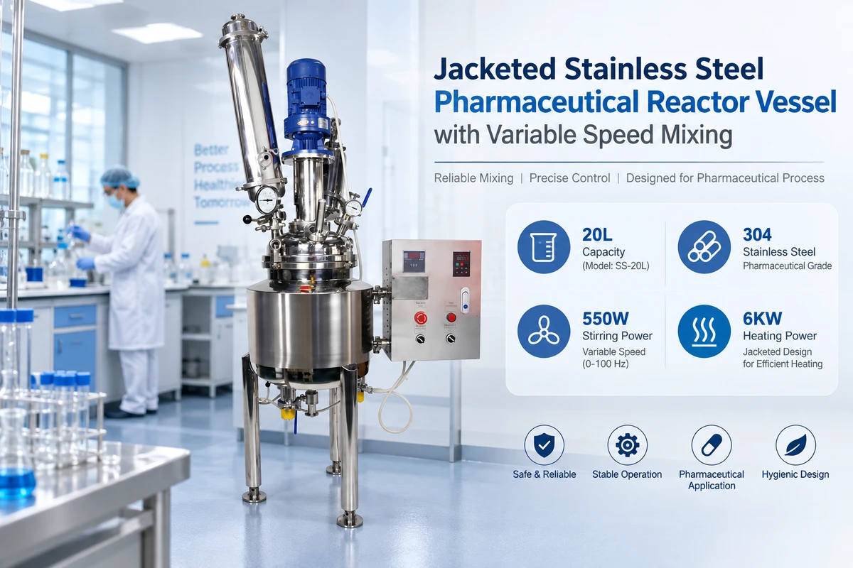 Variable speed jacketed stainless steel reactor jacketed stainless steel pharmaceutical reactor vessel with variable speed mixing