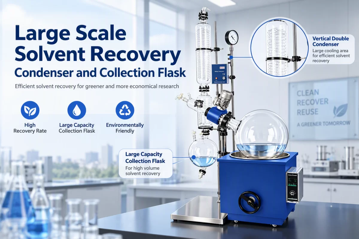 Industrial solvent condensation and collection large scale solvent recovery condenser and collection flask