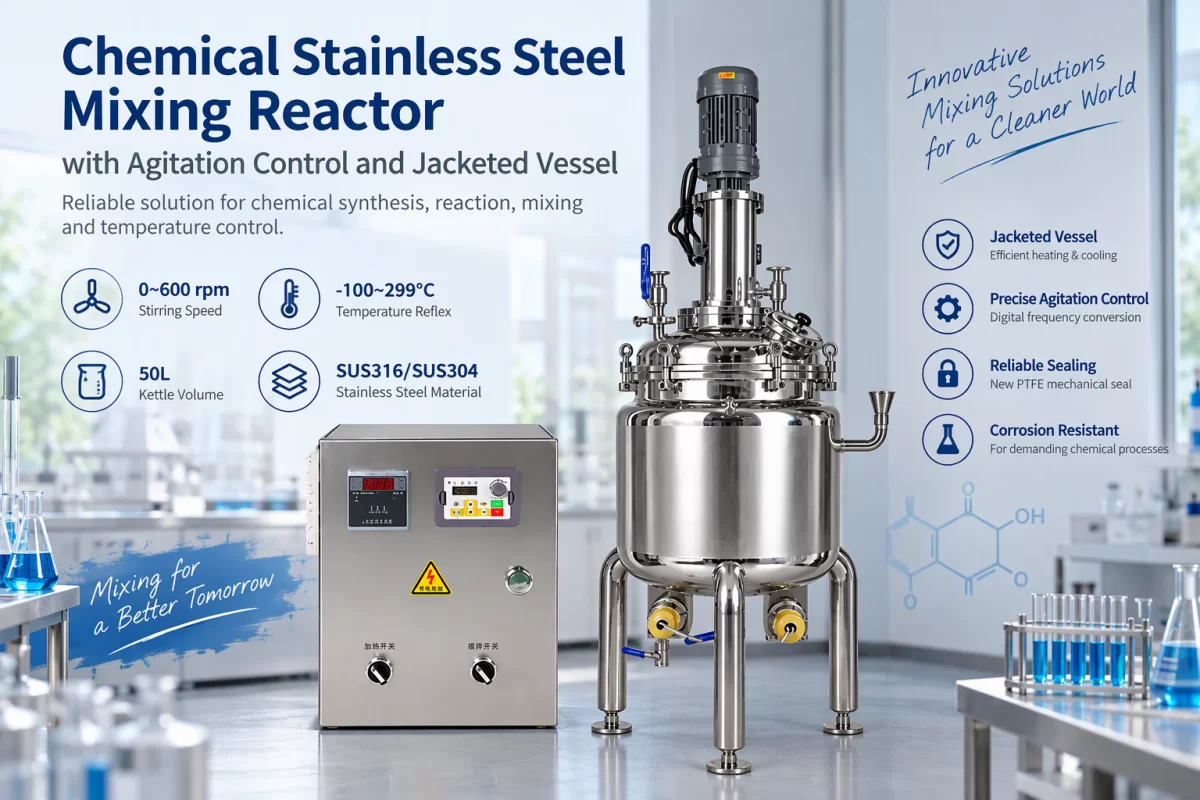 Jacketed Stainless Steel Reactor with Adjustable Agitation Chemical stainless steel mixing reactor with agitation control and jacketed vessel