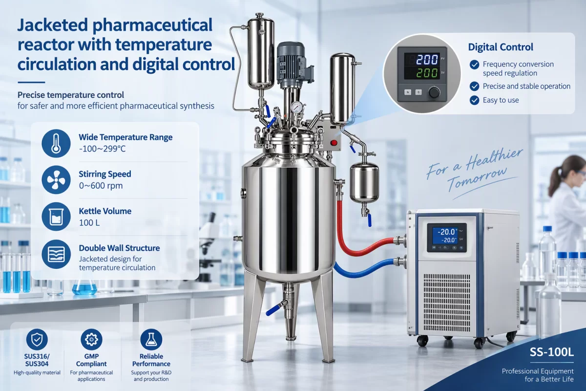 Temperature-controlled stainless steel pharmaceutical reactor Jacketed pharmaceutical reactor with temperature circulation and digital control
