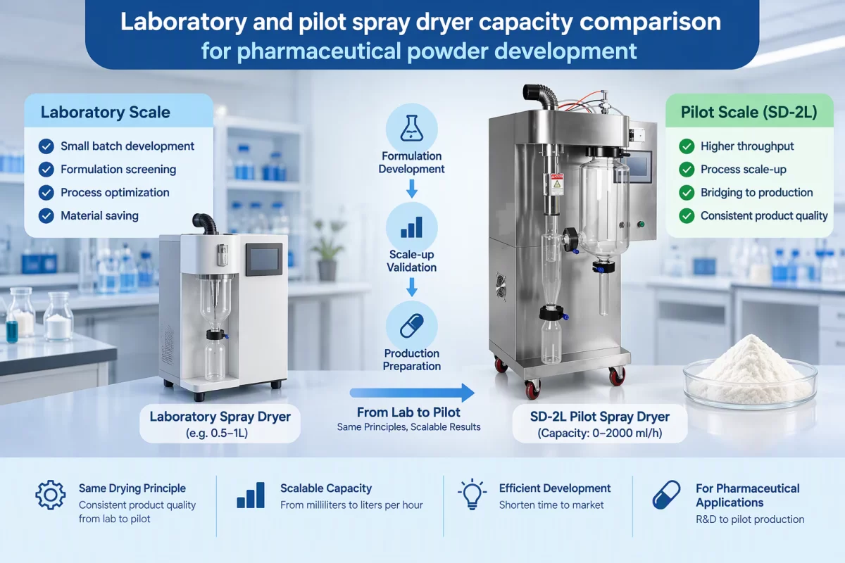 Laboratory and pilot spray dryer capacity comparison for pharmaceutical powder development