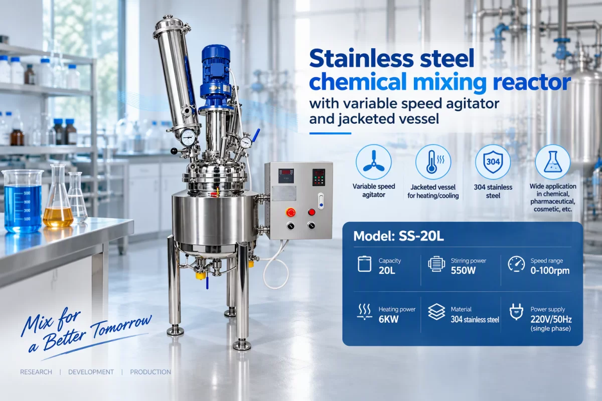 Stainless Steel Chemical Mixing Reactor with Variable Speed Agitator Stainless steel chemical mixing reactor with variable speed agitator and jacketed vessel